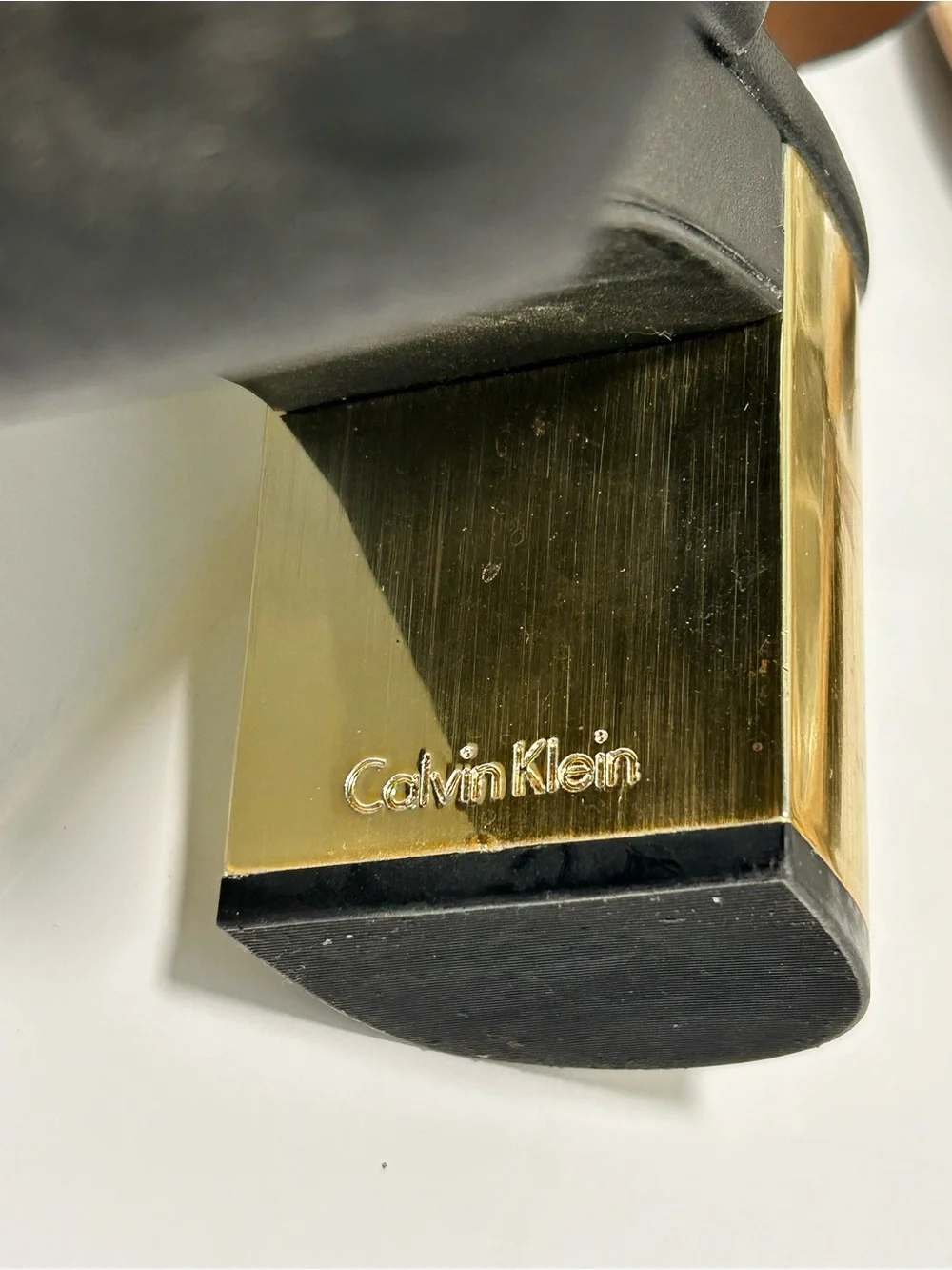 Calvin Klein Iven Platform Sandals Black with Gold Heel Size 9